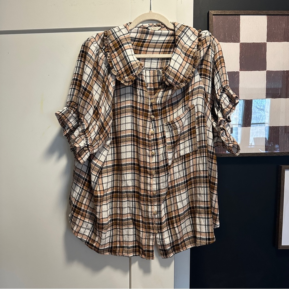 Anthropologie plaid blouse 2X